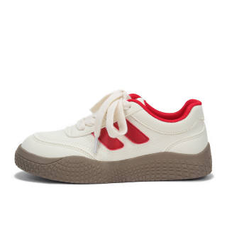 Yobn Pu Slip Resistant Lightweight Non slip Lightweight Low top Skateboard Shoes Women's Beige Red