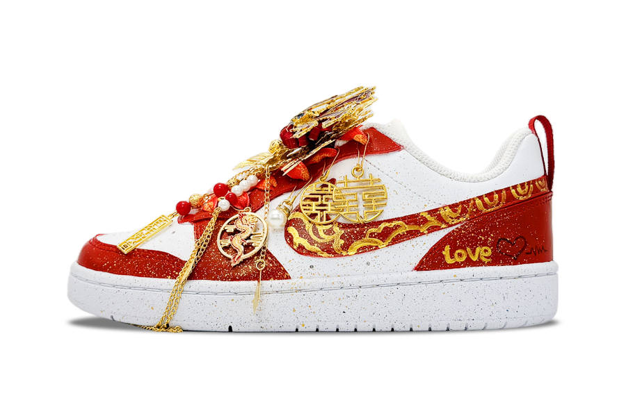 Nike Nike Court Borough 2 Auspicious Dragon And Phoenix Of Joy Abrasion Resistant Low top Skateboard Shoes Women's Red