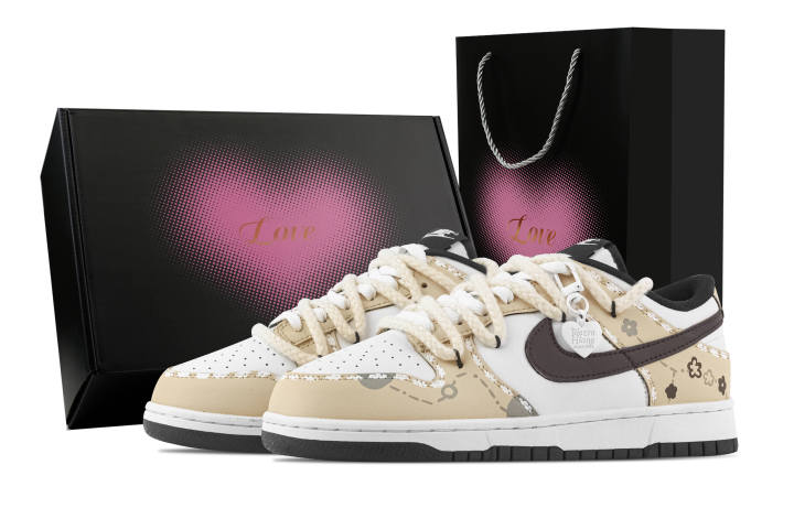 Nike Nike Dunk Latte Time, Heart Box Abrasion Resistant Slip Resistant Low top Skateboard Shoes Unisex