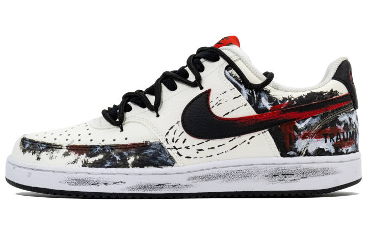 Nike Nike Court Vision 1 Leather Abrasion Resistant Low top Skateboard Shoes Men's Black Red White