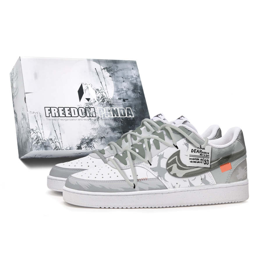 Nike Nike Court Vision 1 Free Panda, Box, Void Slip Resistant Abrasion Resistant Low top Skateboard Shoes Men's Gray White