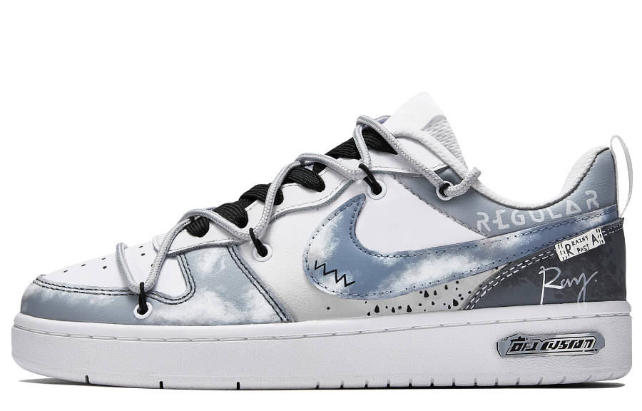 Nike Nike Court Borough Free Panda, Cloudy Day Slip Resistant Low top Skateboard Shoes GS Gray Blue