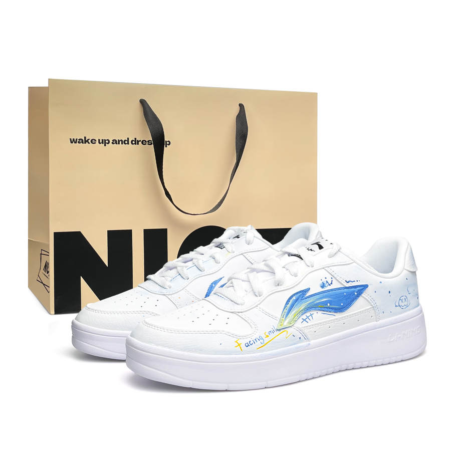 Li-Ning Li Ning Floating Boat Lightweight Low top Skateboard Shoes Unisex White Blue