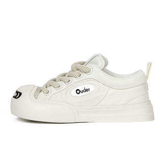 Ouder Smiler Classic Trendy Vintage Height Increasing Low top Canvas Skateboard Shoes Unisex Ecru