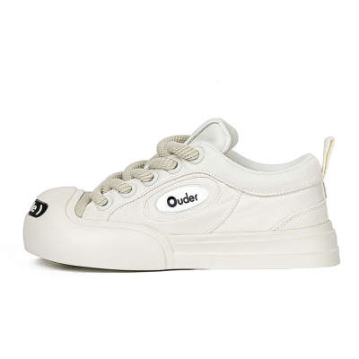 Ouder Smiler Classic Trendy Vintage Height Increasing Low top Canvas Skateboard Shoes Unisex Ecru