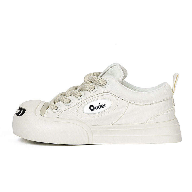 Ouder Smiler Classic Trendy Vintage Height Increasing Low top Canvas Skateboard Shoes Unisex Ecru