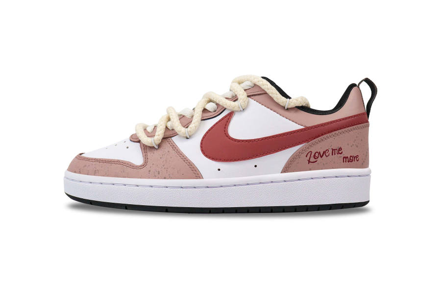 Nike Nike Court Borough Low, Love Me More Non slip Lightweight Low top Skateboard Shoes GS Pink White