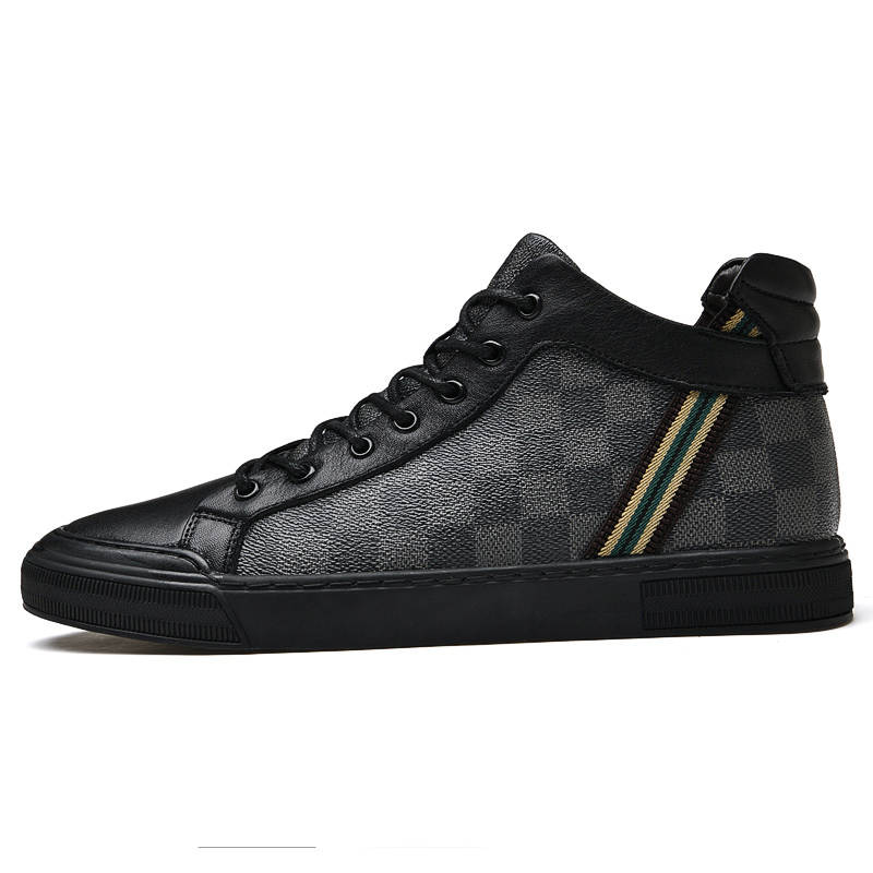 PAIBLOKS Top Grain Cow Leather Slip Resistant Cushioning Abrasion Resistant Mid top Skateboard Shoes Men's