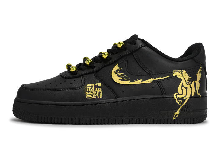 Nike Nike Air Force 1 07 811 Manufacturing, Immediate Success Low top Skateboard Shoes Unisex Black Gold