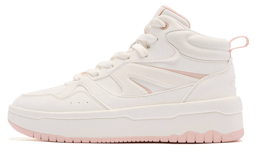 QIAODAN Slip Resistant Abrasion Resistant Mid top Skateboard Shoes Women's White Pink