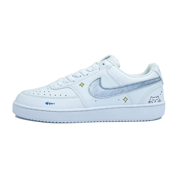 Nike Nike Court Vision 1 Gluttonous Cat Cushioning, Wear Resistant Low top Skateboard Shoes Unisex White