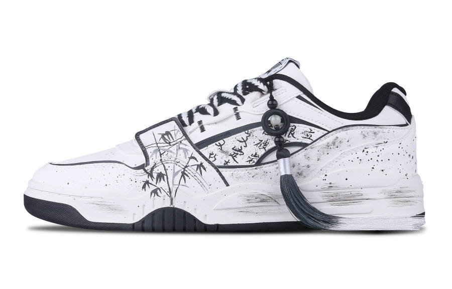 Li-Ning Li Ning In The Forest, Poetry And Bamboo Slip Resistant Cushioning Low top Skateboard Shoes Men's Black White