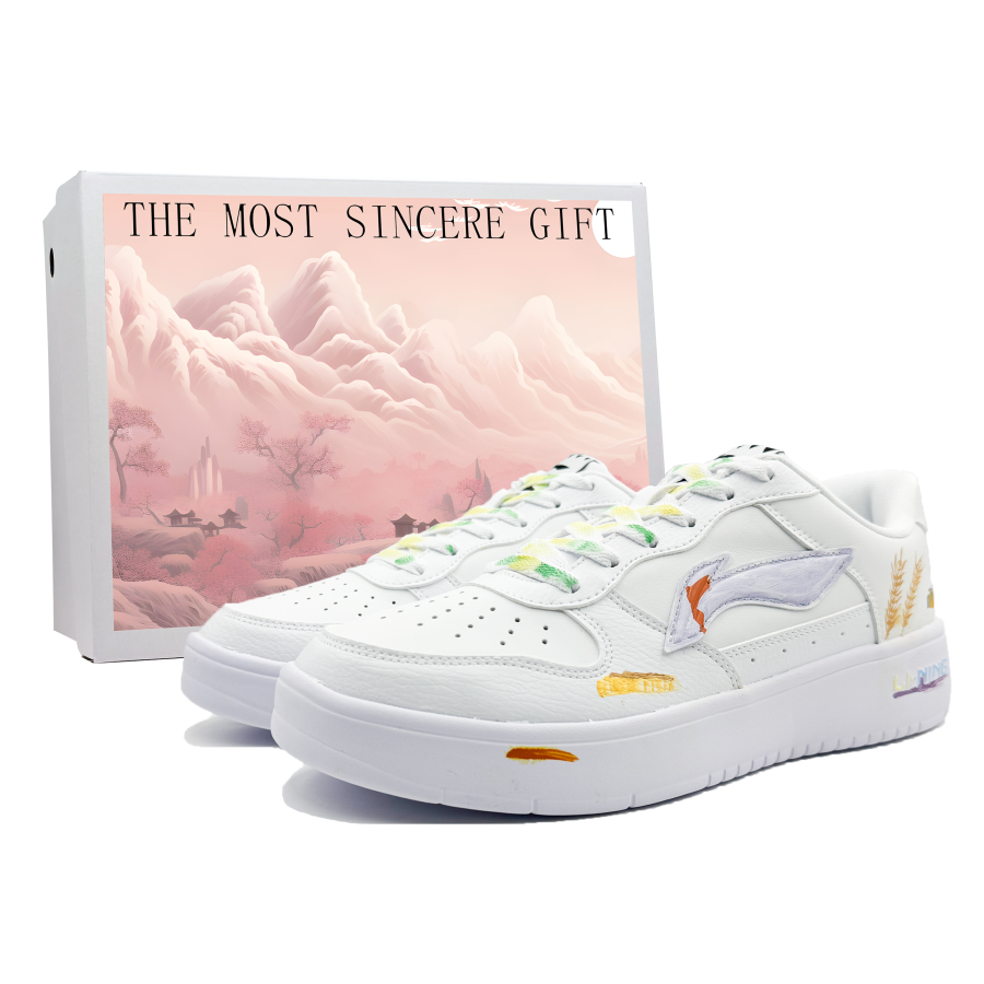 Li-Ning LiNing Pontoon Boats Slip Resistant, Abrasion Resistant, Breathable Low Top Skateboard Shoes Women's Wheat Yellow White