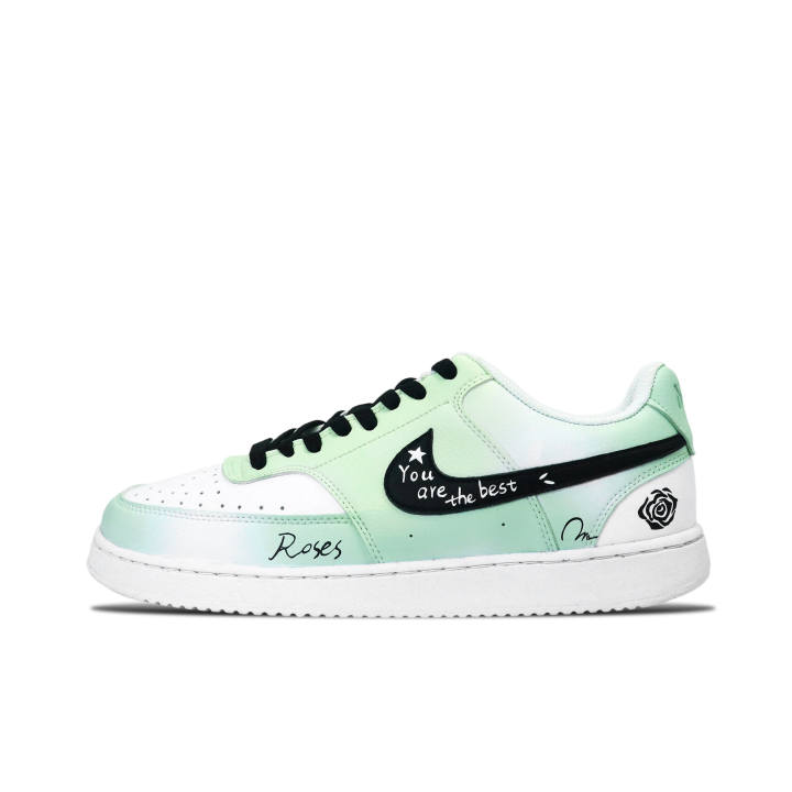 Nike Nike Court Vision Fresh Ink Leather Lightweight And Breathable Low top Skateboard Shoes Men's Black White Green