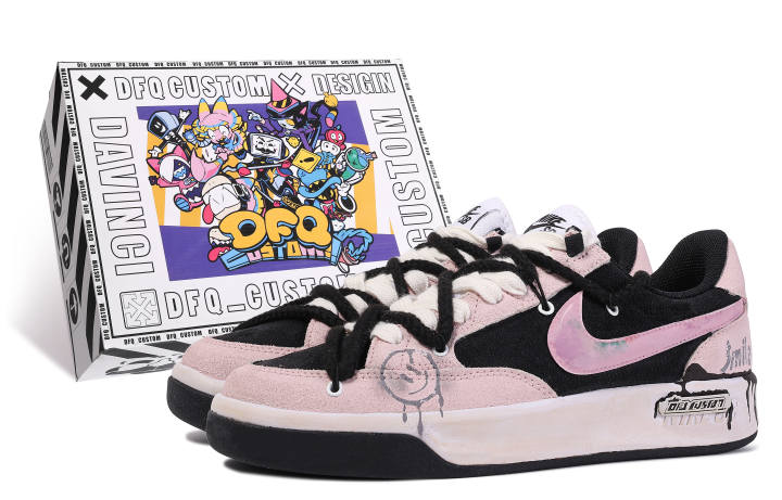 Nike Nike SB Adversary PRM ADCDAVINCI Custom Low top Skateboard Shoes Unisex Pink Purple Black