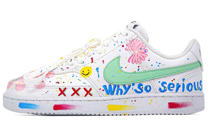 Nike Nike Court Vision Low Mood Kaleidoscope Lightweight Low top Skateboard Shoes Unisex White Green