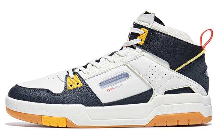 QIAODAN Slip Resistant Cushioning High top Skateboard Shoes Women's Black White Yellow