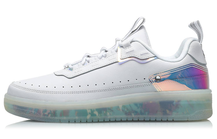Li-Ning Li Ning CF Split Cow Leather, TPU Coverage Thermal Slip Resistant Low top Sports Casual Shoes Men's White Silver