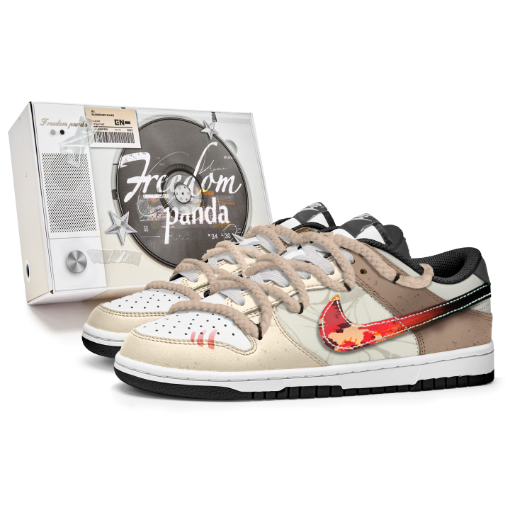 Nike Nike Dunk Box, Red Flame Slip Resistant Abrasion Resistant Low top Skateboard Shoes Unisex Beige Brown