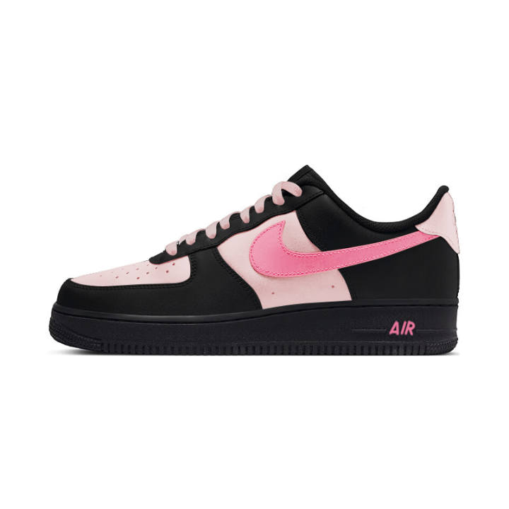 Nike Nike Air Force 1 Cow Leather Coverage Slip Resistant Abrasion Resistant Low top Skateboard Shoes Unisex Black Pink