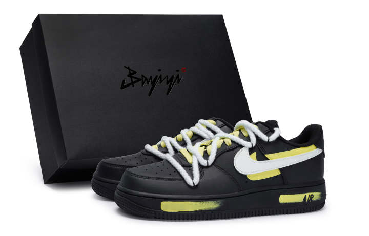Nike Nike Air Force 1 Low top Skateboard Shoes Unisex Black White Yellow