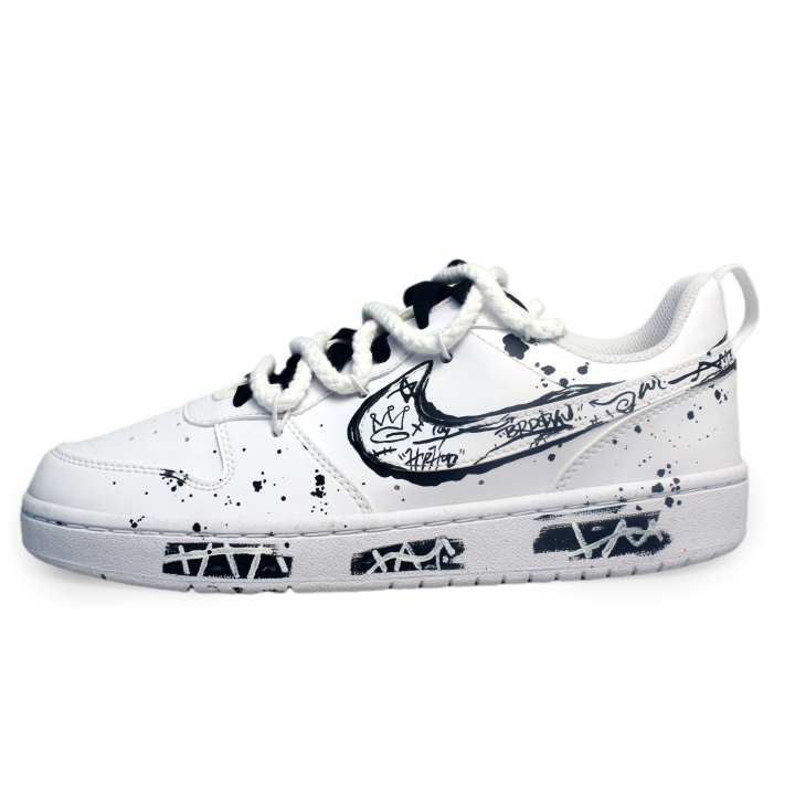 Nike Nike Court Borough Graffiti Kingdom Slip Resistant Cushioning Low top Skateboard Shoes GS Black White