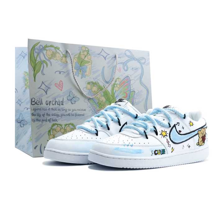 Nike Nike Court Vision 1 Bear Adventure Leather Cushioning, Wear Resistant Low top Skateboard Shoes Unisex Light Blue