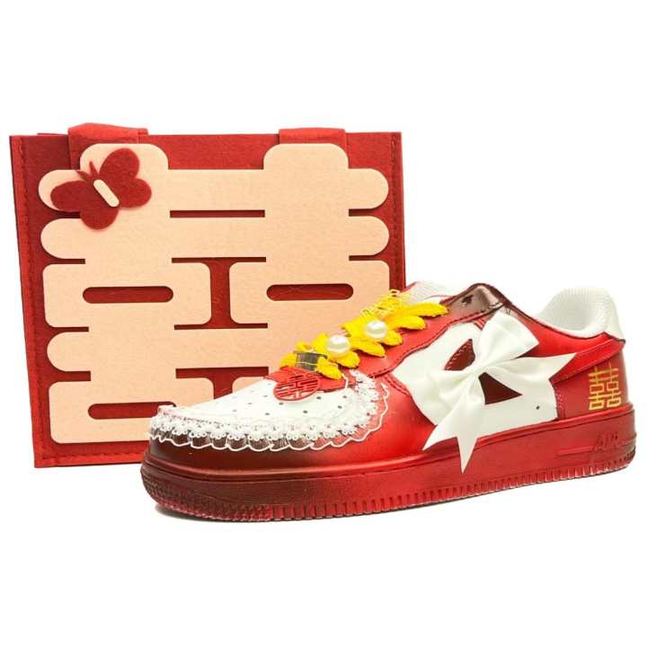 Nike Nike Air Force 1 Red Jubilee Technology Coverage Low top Skateboard Shoes Unisex White