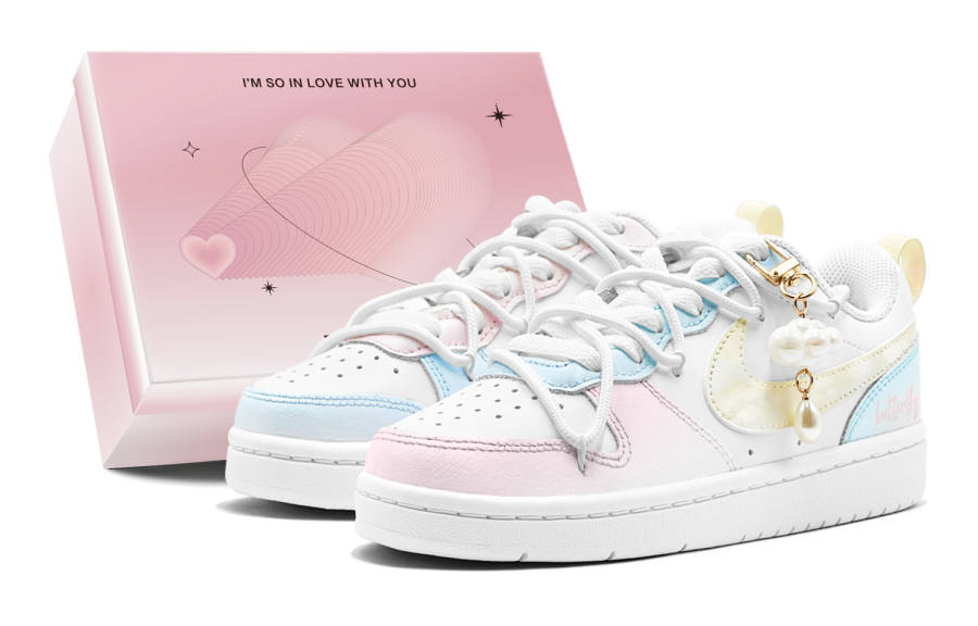 Nike Nike Court Borough Rainbow Cloud, Reverse Mismatched Design Slip Resistant Low top Casual Skate Shoes Women's