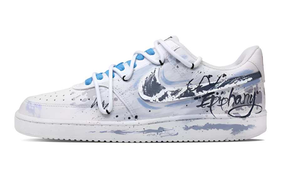 Nike Nike Court Vision 1 Abrasion Resistant, Lightweight, And Breathable Low top Skateboard Shoes Women's White Gray Blue
