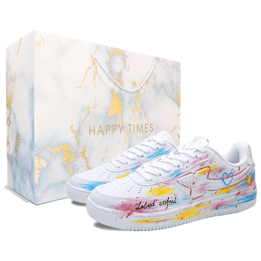 XTEP Air Force 1 Dazzling Color Graffiti Slip Resistant, Abrasion Resistant, Breathable Low top Skateboard Shoes Unisex