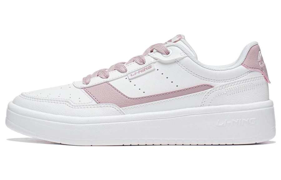 Li-Ning Li Ning Qingyi Synthetic Leather Slip Resistant Abrasion Resistant Low top Skateboard Shoes Women's White Pink