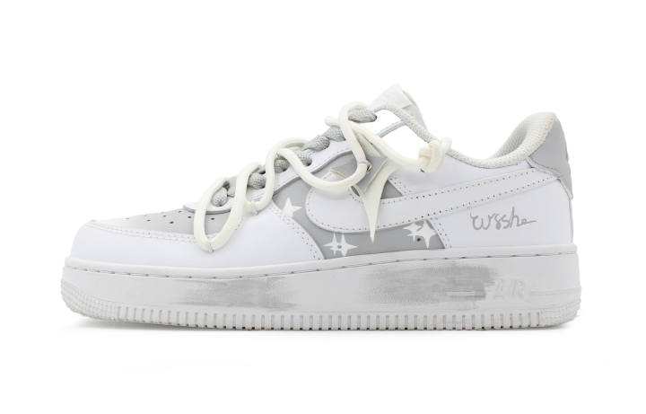 Nike Nike Air Force 1 Cow Leather Abrasion Resistant Low top Skateboard Shoes Unisex Gray White