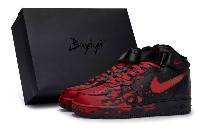 Nike Nike Air Force 1 Synthetic Leather Coverage Slip Resistant Mid top Skateboard Shoes Unisex Black Red