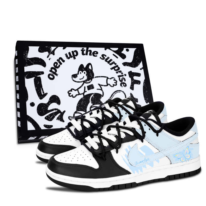 Nike Nike Dunk Black White, Fresh Butterfly Blue Abrasion Resistant Low top Skateboard Shoes Unisex Blue