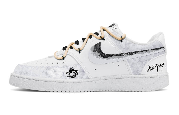 Nike Nike Court Vision 1 Dragon Pattern Slip Resistant Abrasion Resistant Low top Skateboard Shoes Men's White Gray