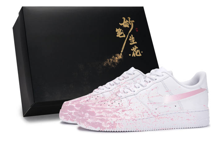 Nike Nike Air Force 1 Magic Brush Blooms, Romantic Live Event Low top Skateboard Shoes Unisex White Pink