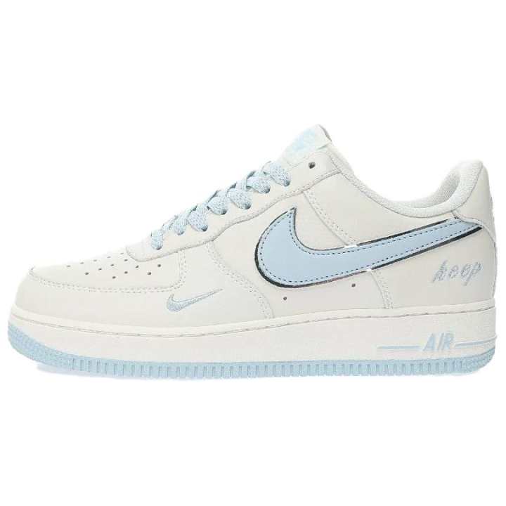 Nike Nike Air Force 1 Slip Resistant Cushioning Low top Skateboard Shoes Women's White Blue