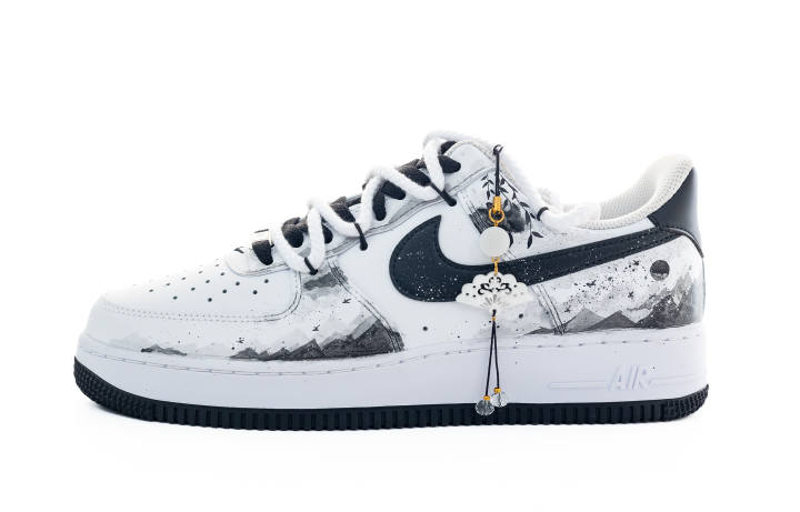 Nike Nike Air Force 1 Ink Landscape Abrasion Resistant Low top Skateboard Shoes Men's Black White