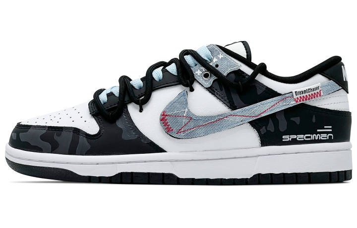 Nike Nike Dunk Abrasion Resistant Abrasion Resistant Low top Skateboard Shoes Unisex Black White Blue