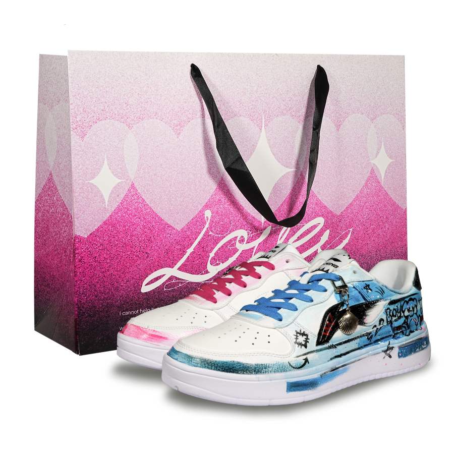 Li-Ning Li Ning Floating Boat Cushioning Slip Resistant Breathable Low top Skateboard Shoes Unisex Blue Pink Mismatched