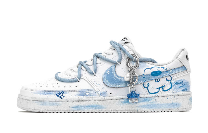 Nike Nike Court Vision 1 Doggy Leather Abrasion Resistant Abrasion Resistant Low top Skateboard Shoes Men's Blue White