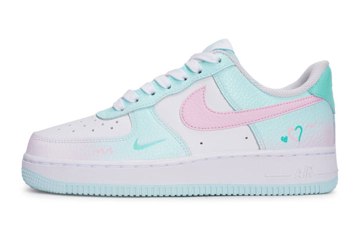 Nike Nike Air Force 1 REGO Hot Dog, Ice Heart Bubbles Low top Skateboard Shoes Women's Pink White Blue