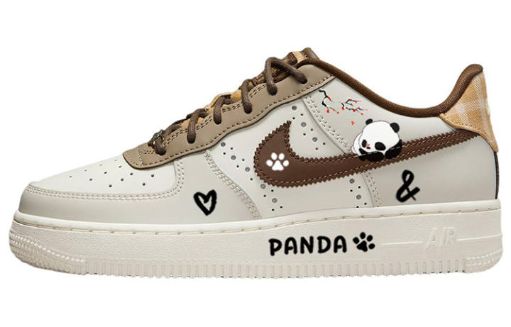 Nike Nike Air Force 1 Tarepanda, Effortless Giant Panda, Trendy Comfortable Low top Skateboard Shoes Women's White Brown