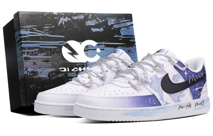 Nike Nike Court Vision 1 Moon Voltage Box Cushioning Abrasion Resistant Low top Skateboard Shoes Unisex White Blue