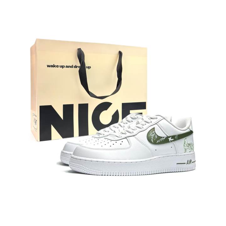 Nike Nike Air Force 1 Green Shadow Nimble Cat Cushioning Abrasion Resistant Low top Skateboard Shoes Unisex White Green
