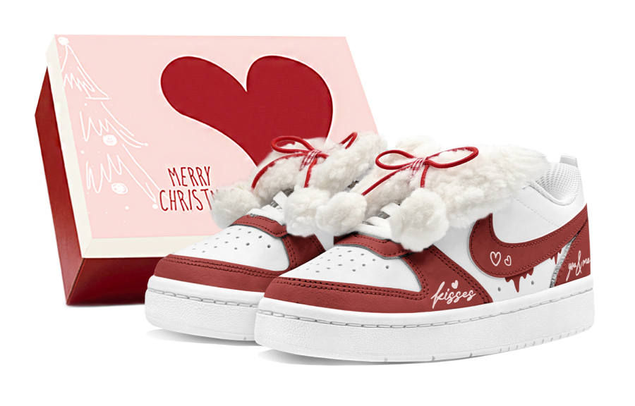 Nike Nike Court Borough Couple's, Sweetheart Graffiti, Sweet, Plush Bowknot, Charm Detachable, Romantic Abrasion Resistant