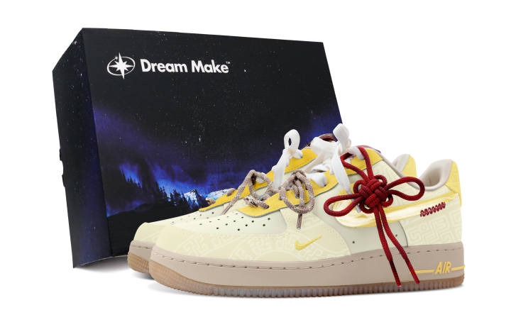 Nike Nike Air Force 1 Slip Resistant Abrasion Resistant Low top Skateboard Shoes Women's Beige Yellow