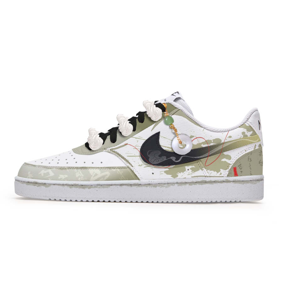 Nike Nike Court Vision Freedom Panda, Drunken Longjing Slip Resistant Low top Skateboard Shoes Men's White Green