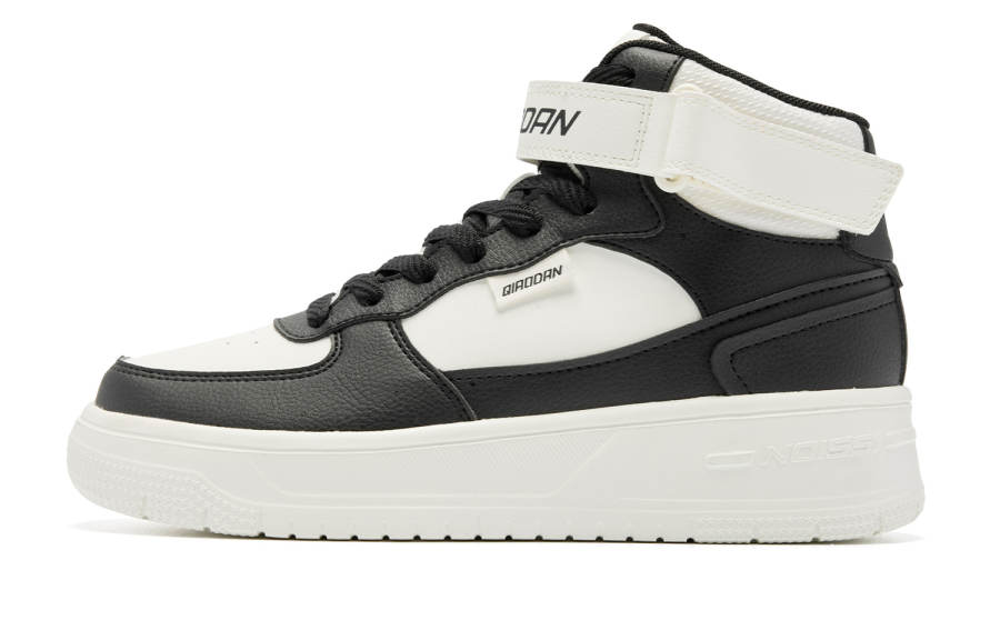 QIAODAN Slip Resistant Balance Lightweight High top Skateboard Shoes Women's Black Ivory